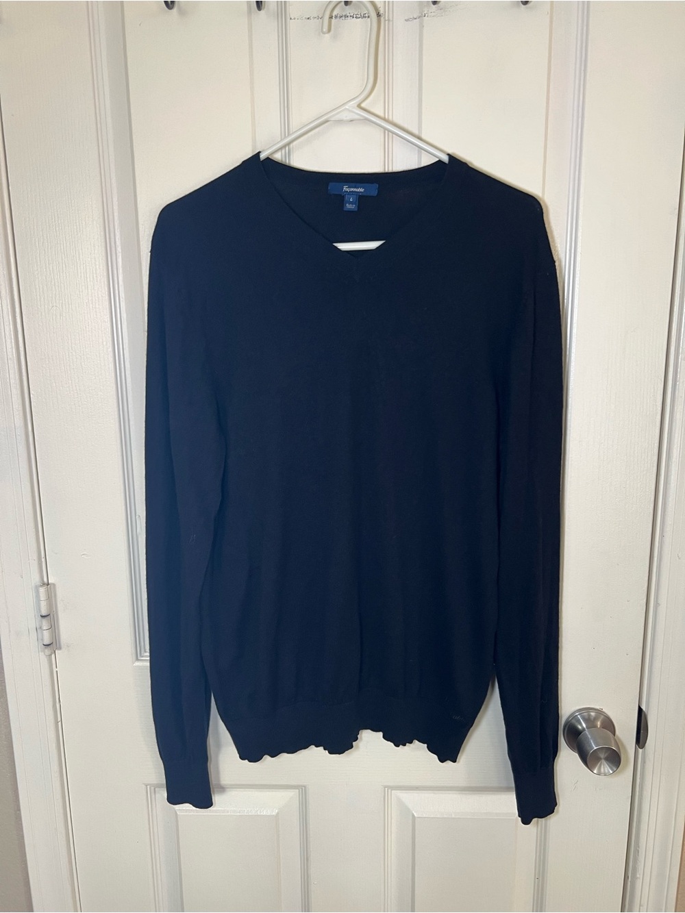 Façonnable Black Silk Cashmere Blend V-Neck Sweater Women’s Large Luxury Knit